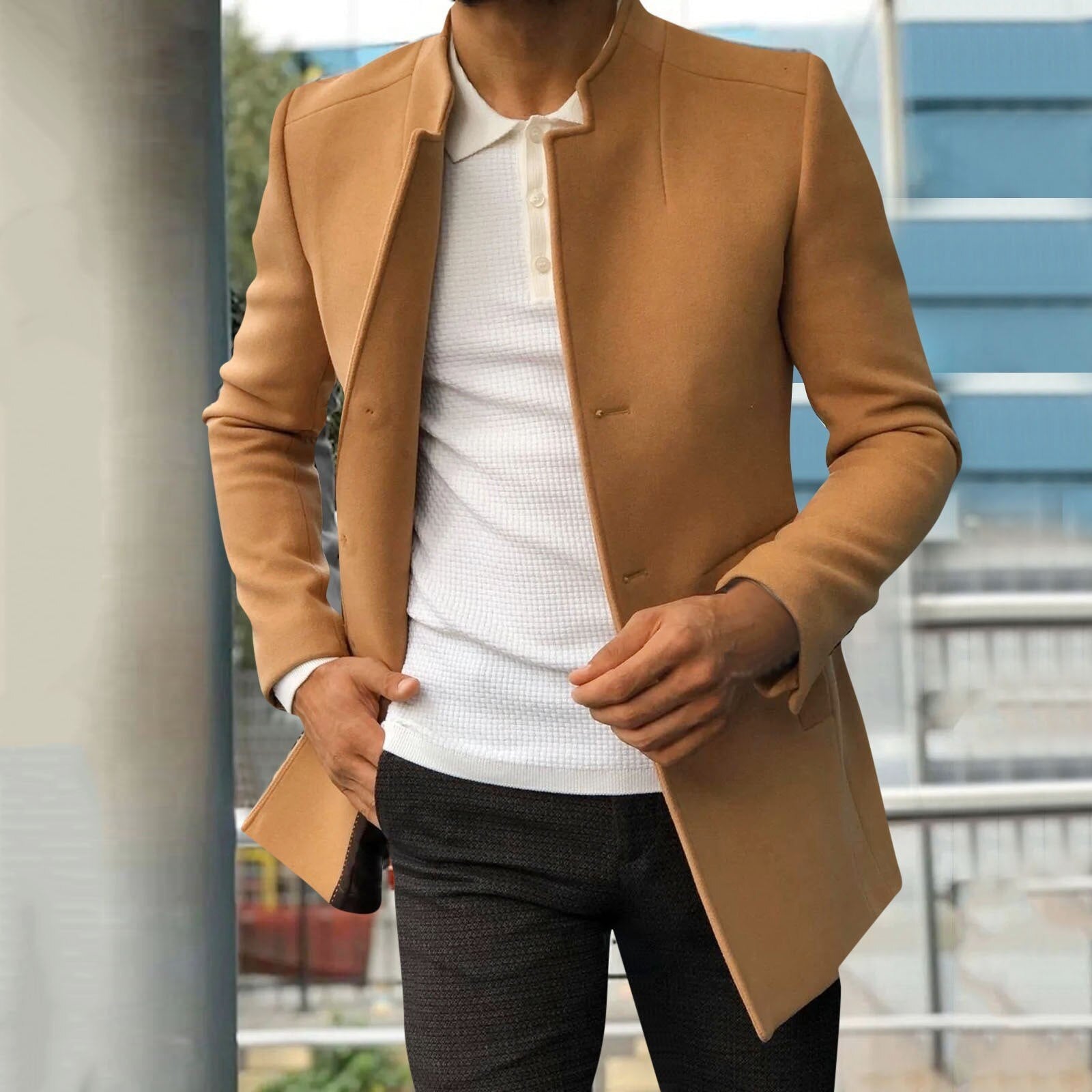 Herren Blazerjacke Mittellang Beige Frühjahr Trenchcoat - Norvielle