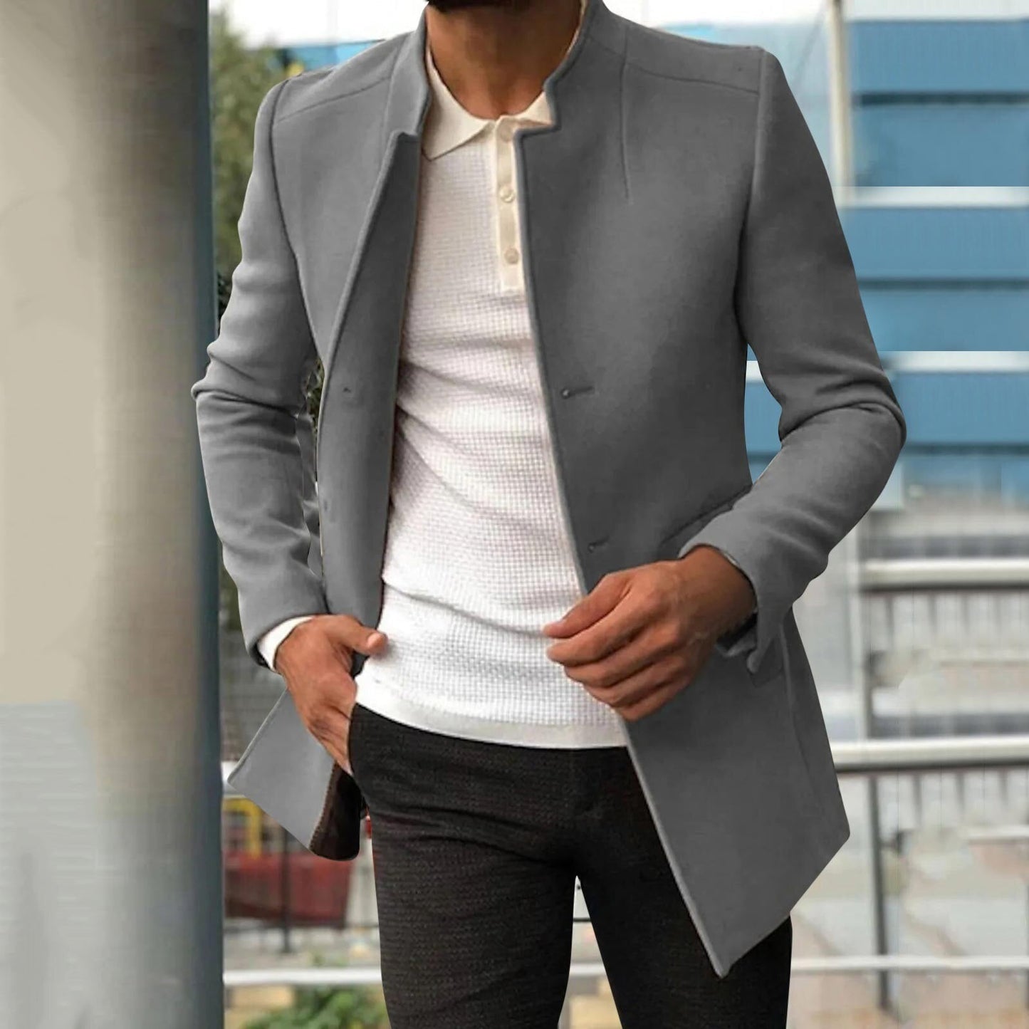 Herrenjacke – mittellang – Frühling – Blazerjacke – Trenchcoat Herren-Grau-S-Chaps Herrenmode