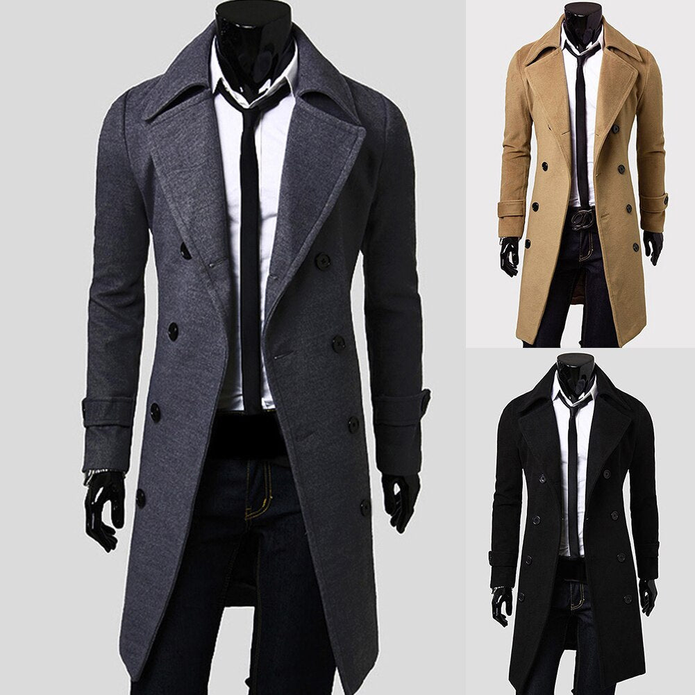 Herren Trenchcoat Zweireiher Umlegekragen Braun - Norvielle