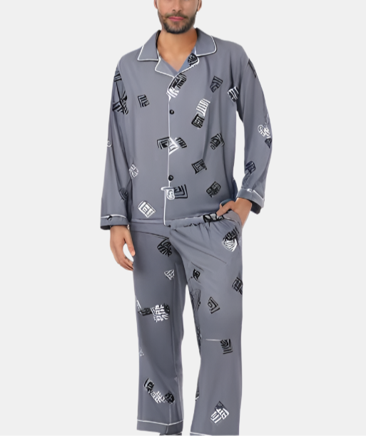 Herren Pyjama Langarm Set Baumwolle Dunkelblau - Norvielle