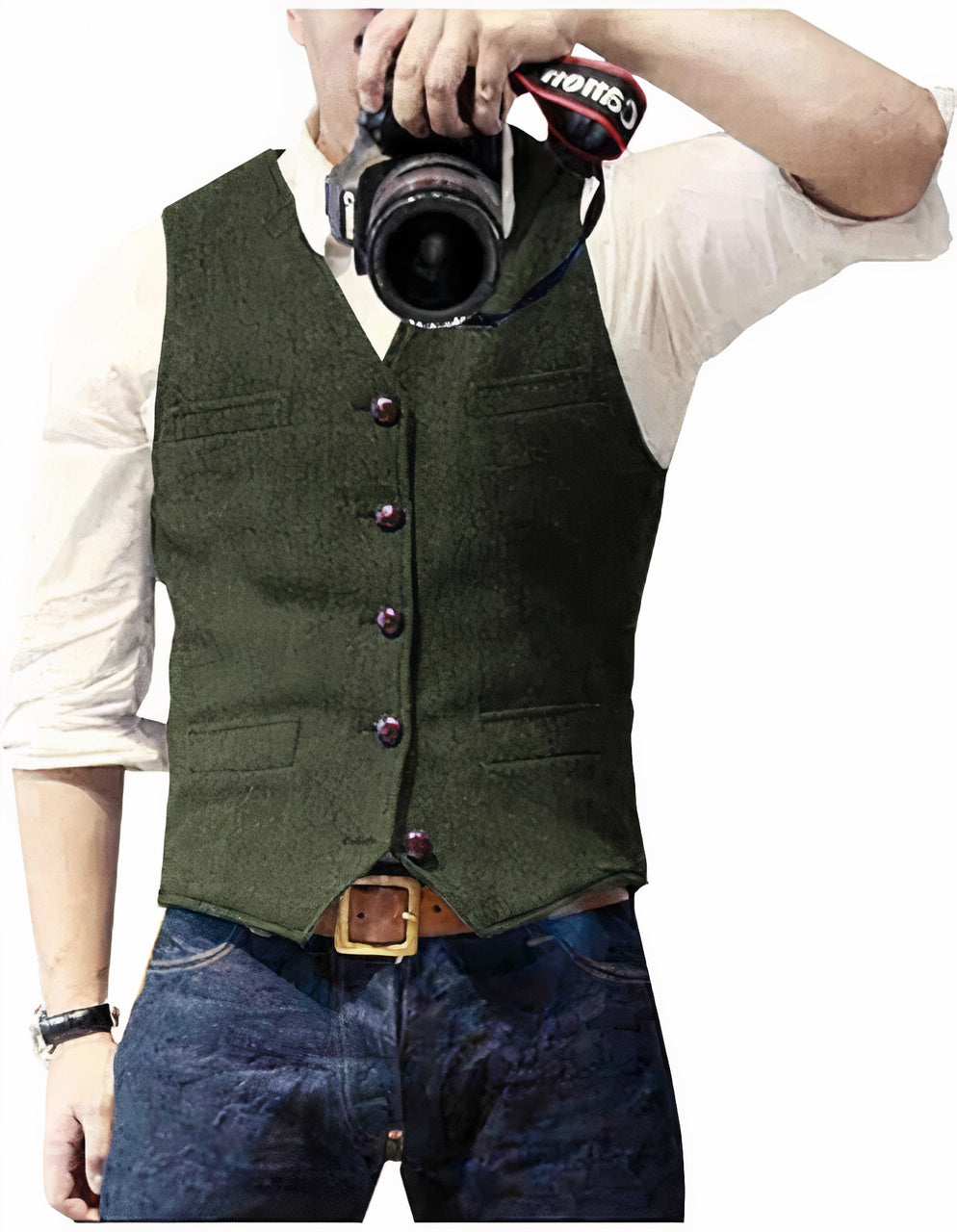 Herrenweste | Einreihig | Taschen | Tweedweste | Anzugweste-Grün-XS-Chaps Herrenmode