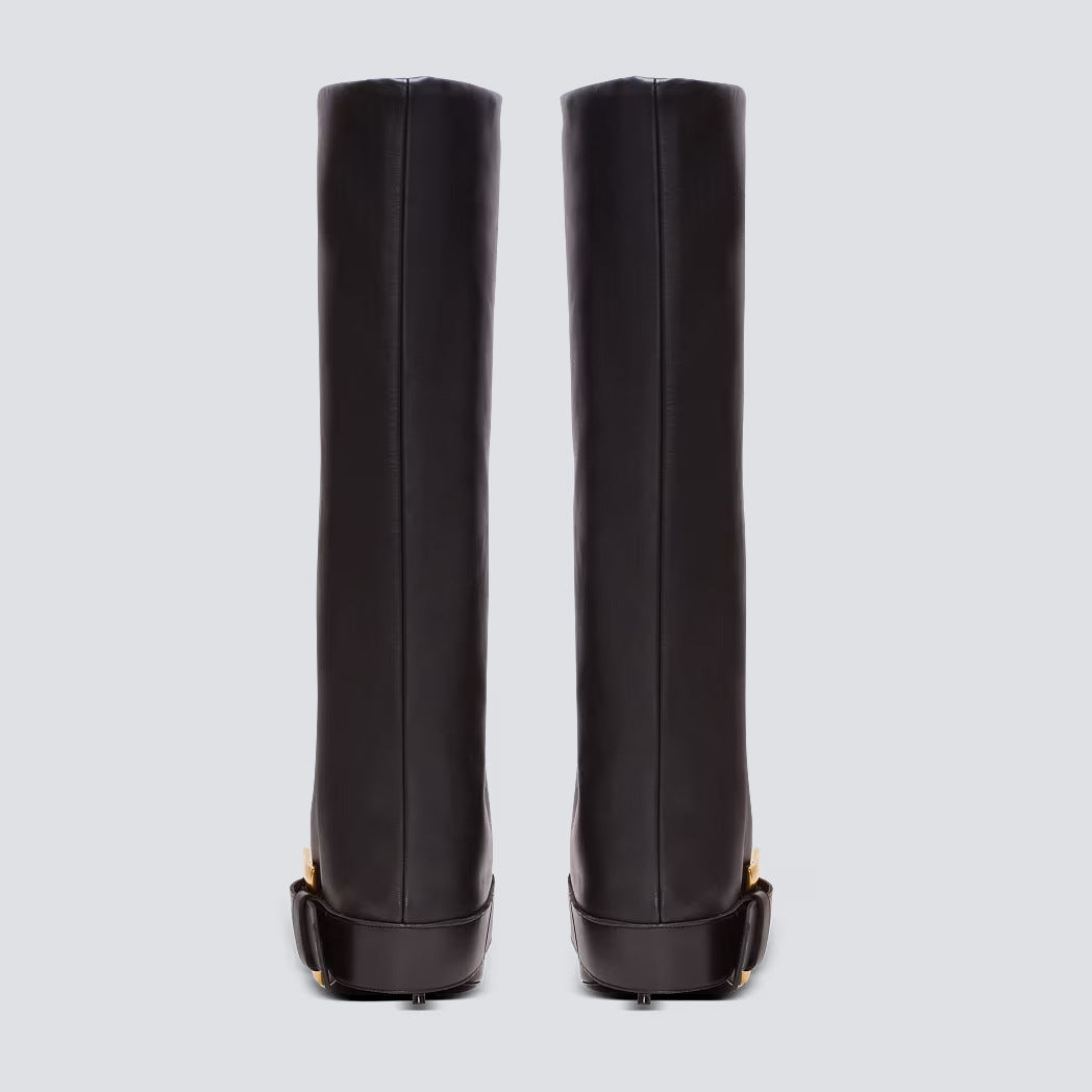 Velmira Damen Stiefel Goldschnalle Hochhackig