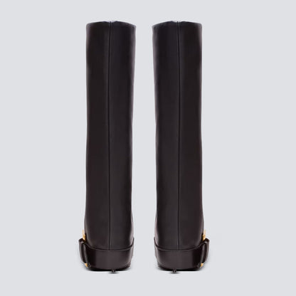 Velmira Damen Stiefel Goldschnalle Hochhackig