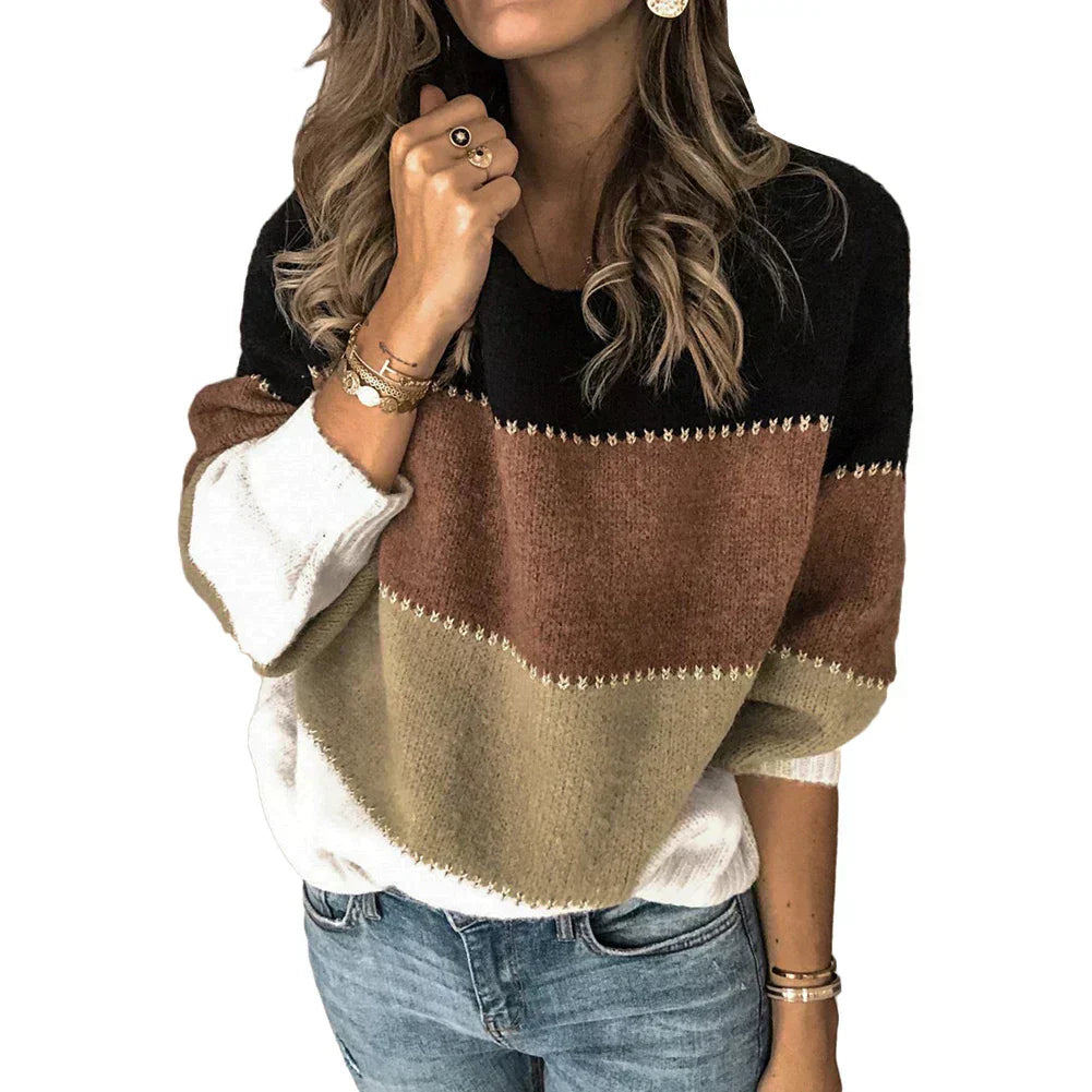 Damen Colorblock Pullover Frühjahr