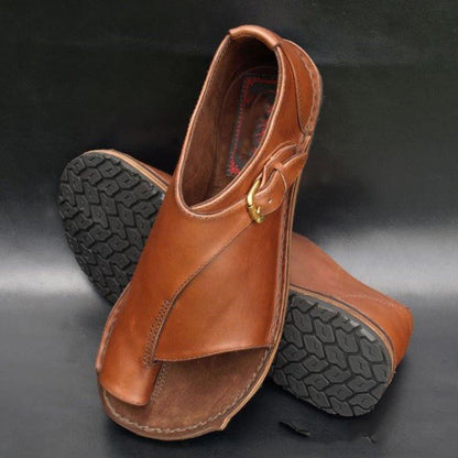 Damen Flache Sandalen Schnalle Leder