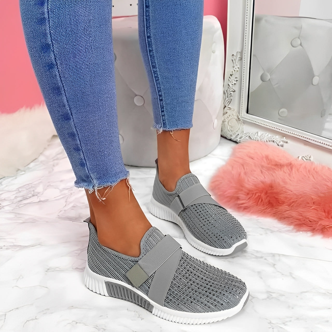 Damen Flache Schuhe Klettverschluss