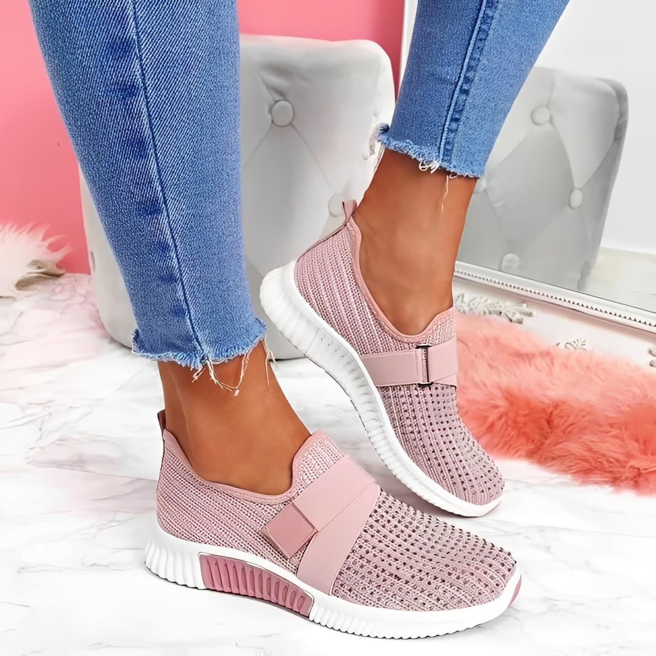 Damen Flache Schuhe Klettverschluss