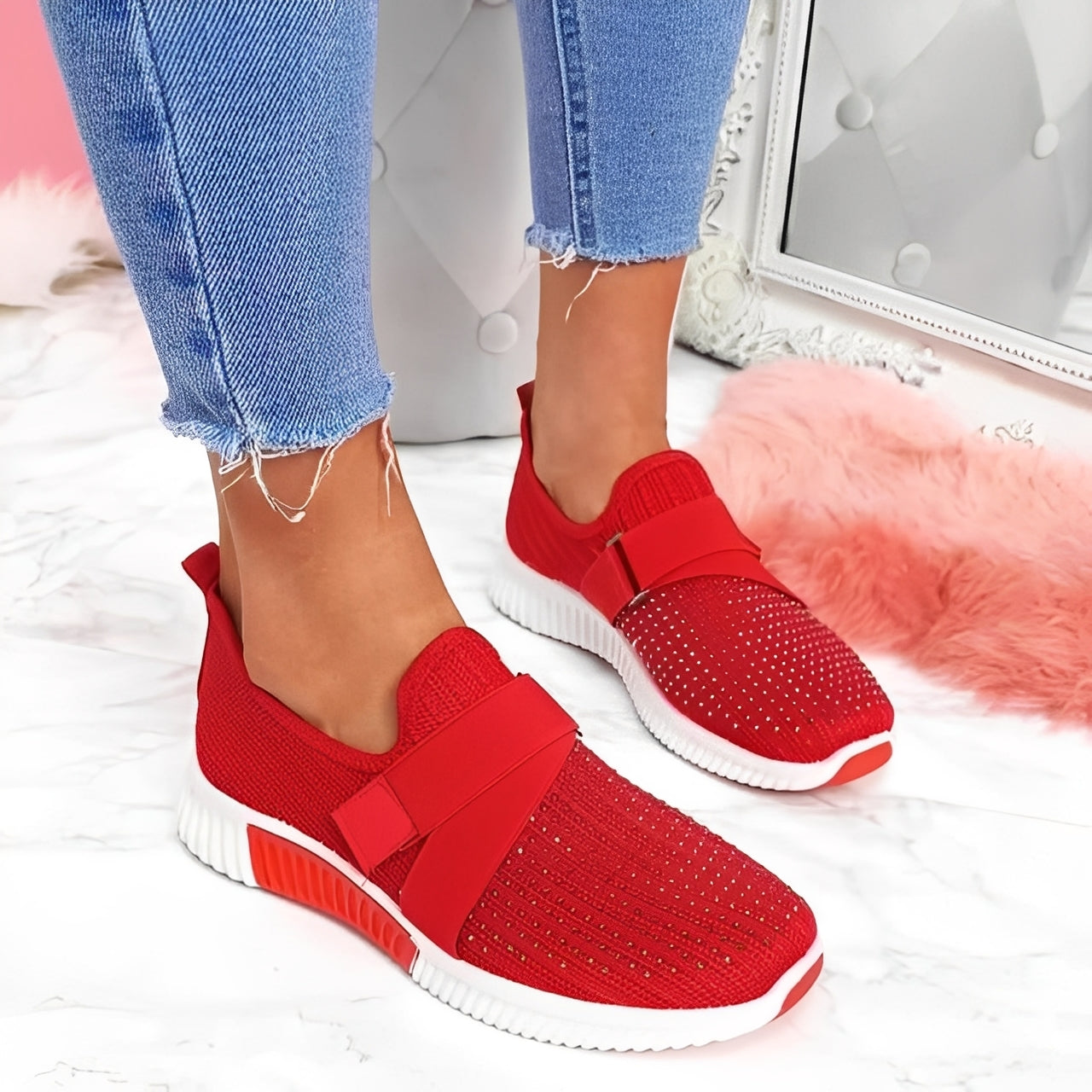 Damen Flache Schuhe Klettverschluss
