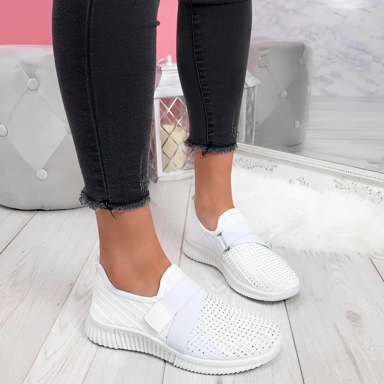 Damen Flache Schuhe Klettverschluss