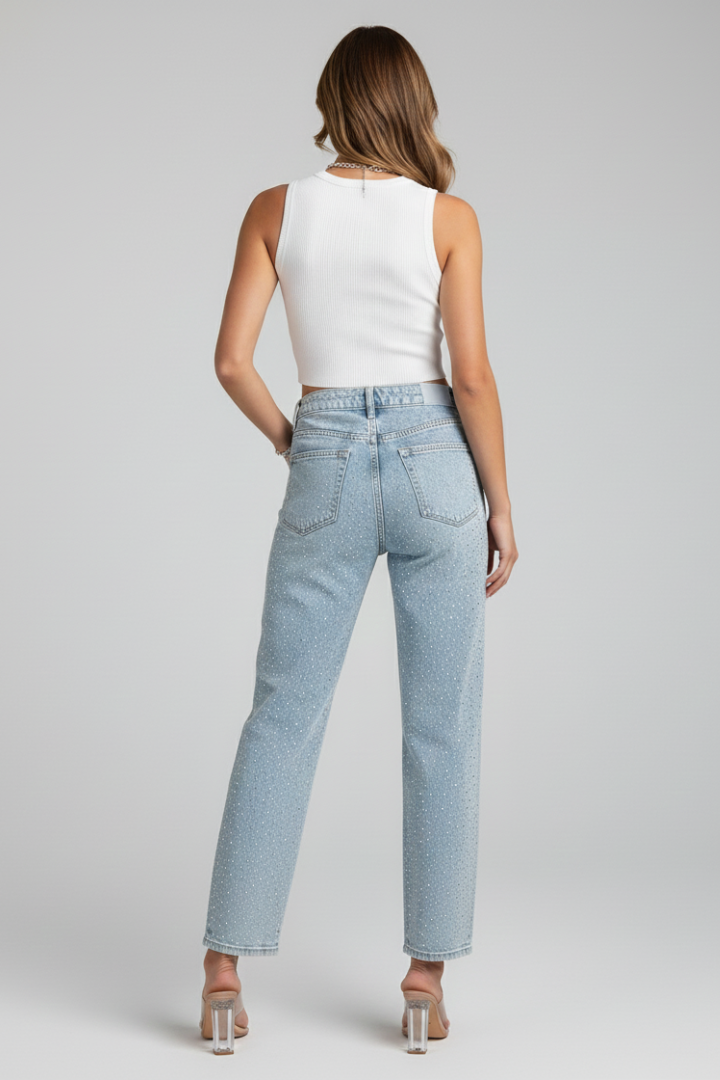 Damen High-Waist Glitzer Straight-Leg Jeans