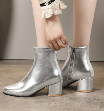 Damen Ankle Boots Spitze Blockabsatz