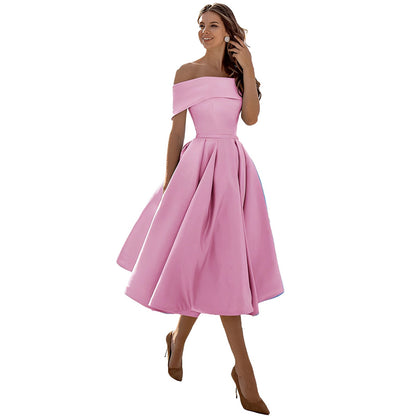 Himmelblaues Satin Off-Shoulder Kleid von Elarova