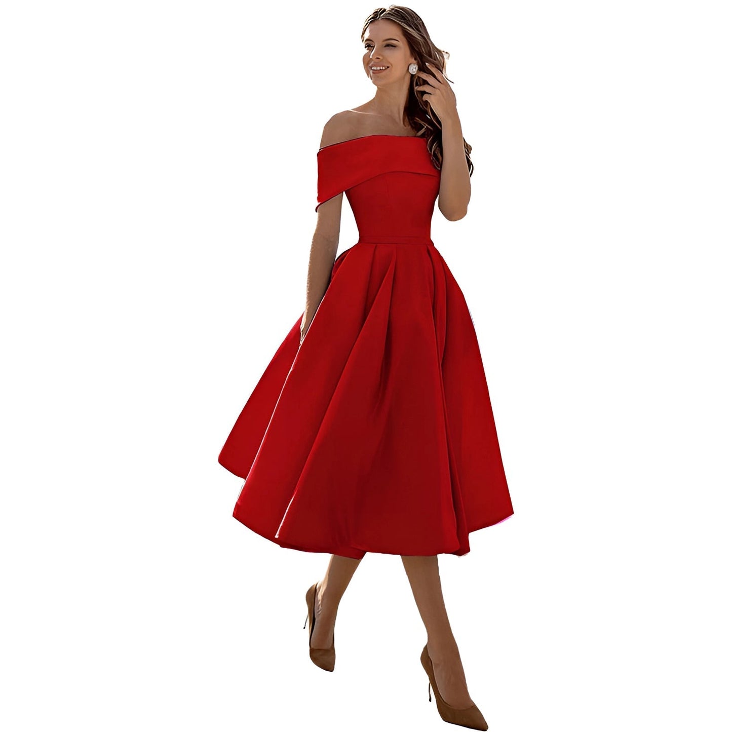 Himmelblaues Satin Off-Shoulder Kleid von Elarova
