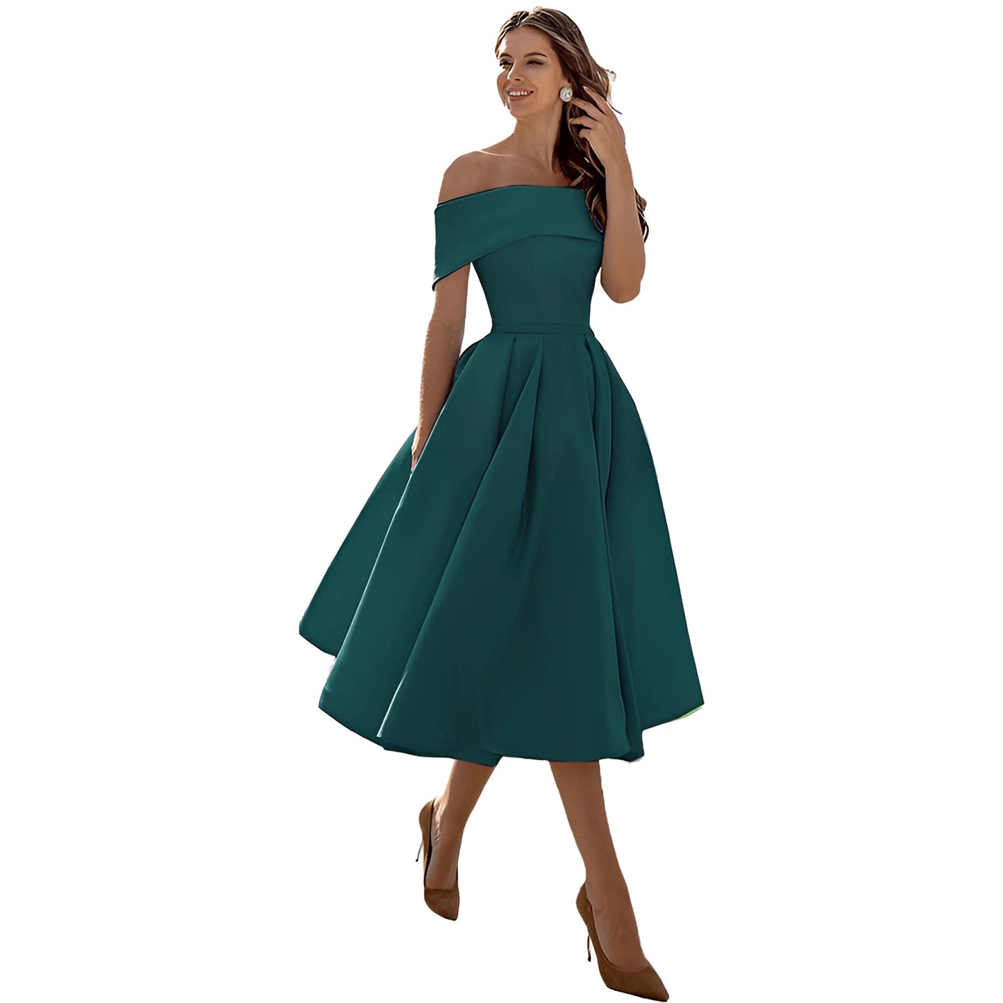 Himmelblaues Satin Off-Shoulder Kleid von Elarova