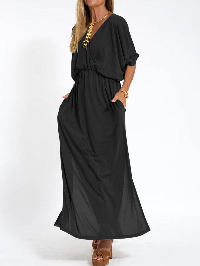 Hochtailliertes Kleid von Elarova mit Schlitz und V-Ausschnitt