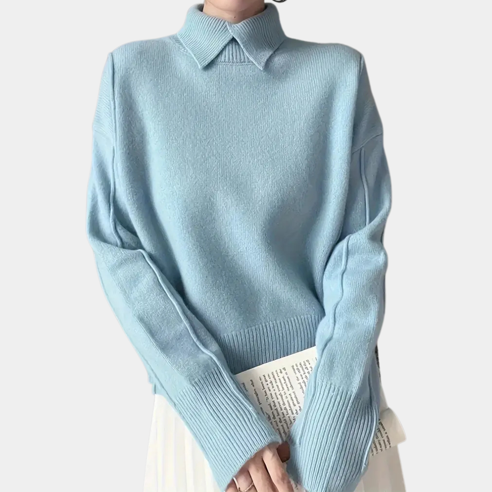 Damen Strickpullover Aprikose Himmelblau Weiß - Norvielle