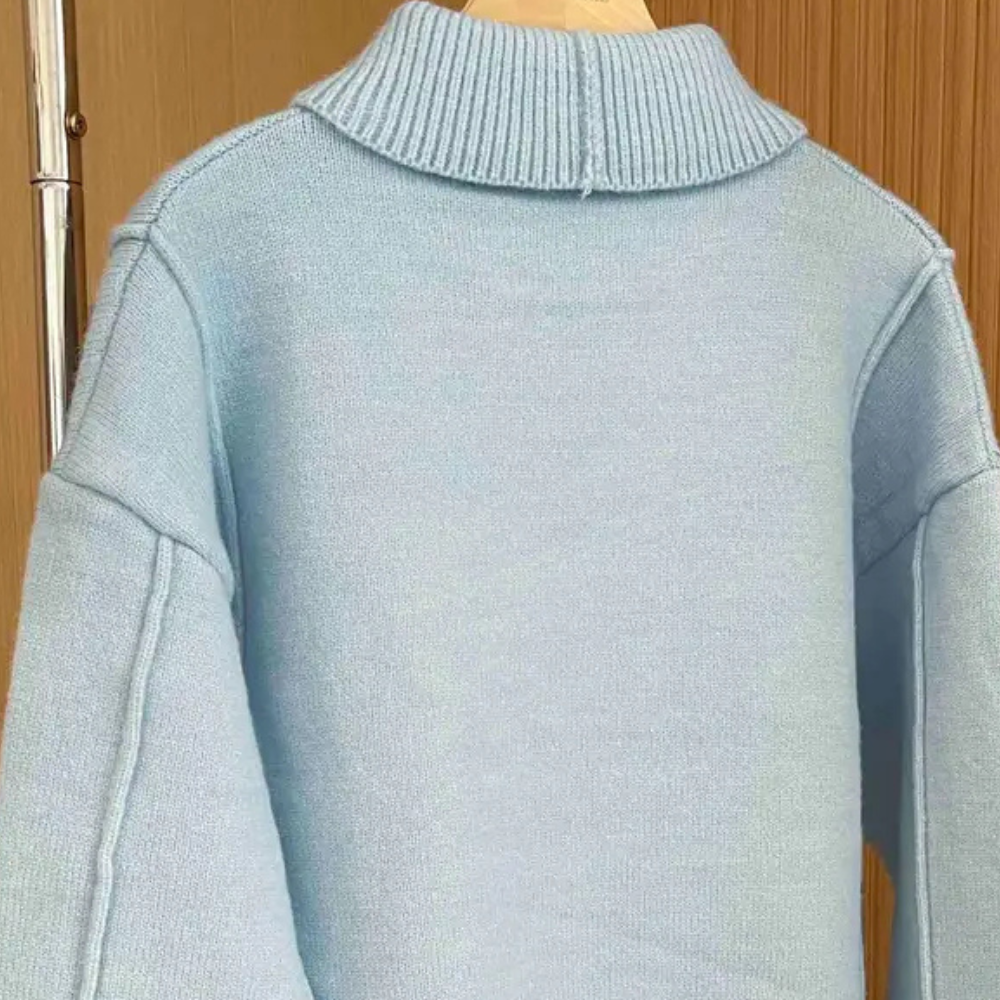 Damen Strickpullover Aprikose Himmelblau Weiß