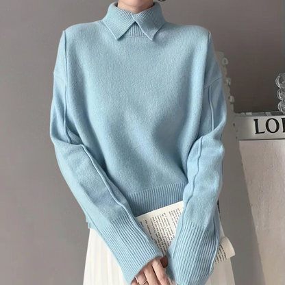 Damen Strickpullover Aprikose Himmelblau Weiß