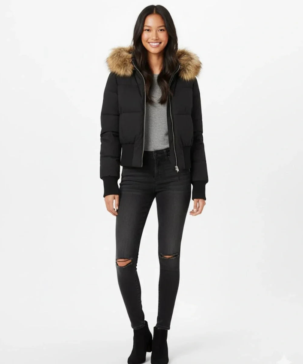 Damen Jacke Abnehmbare Kapuze Elastische Bündchen