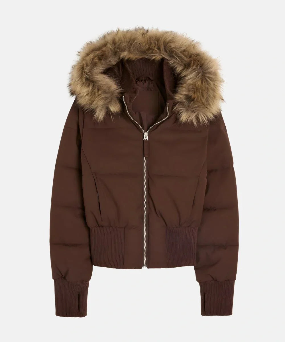 Damen Jacke Abnehmbare Kapuze Elastische Bündchen