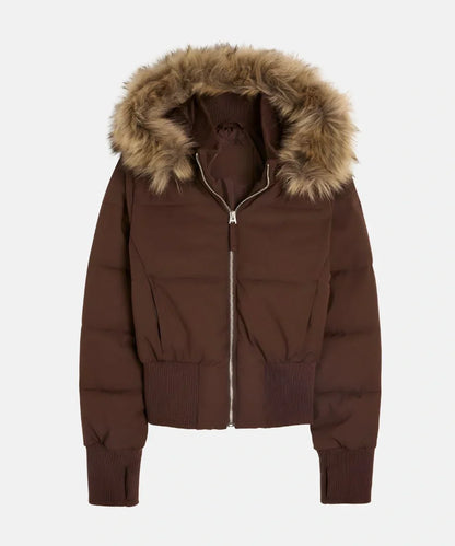 Damen Jacke Abnehmbare Kapuze Elastische Bündchen