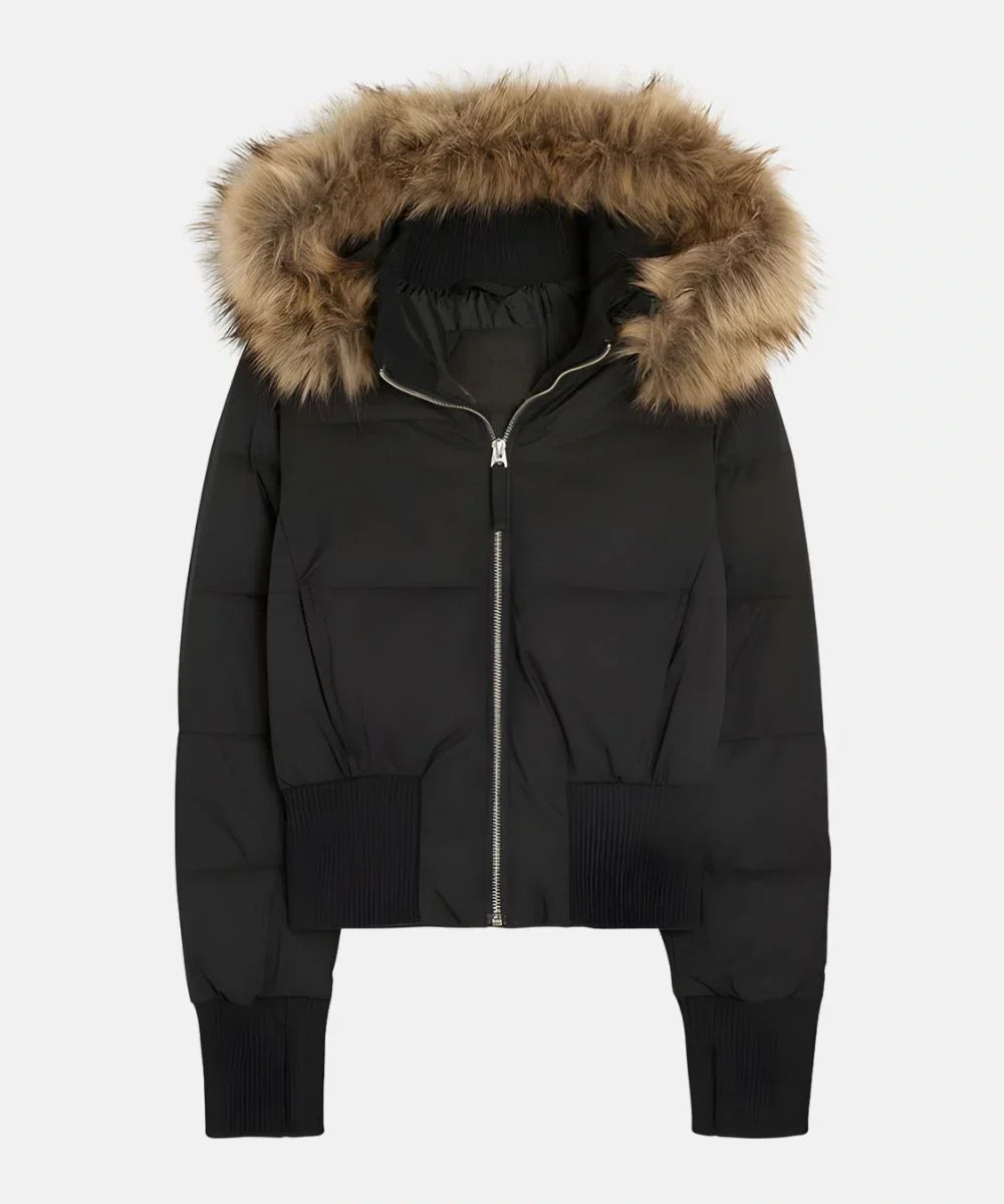 Damen Jacke Abnehmbare Kapuze Elastische Bündchen