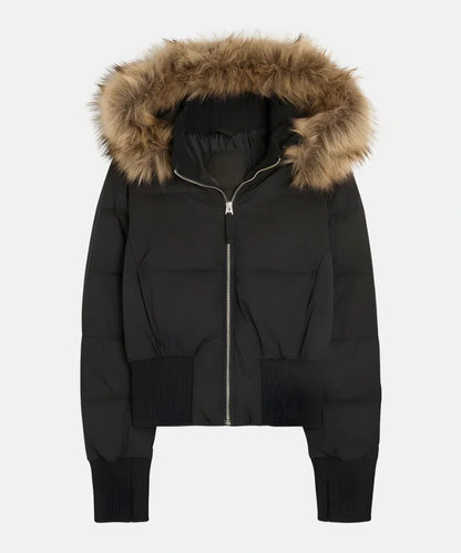 Damen Jacke Abnehmbare Kapuze Elastische Bündchen