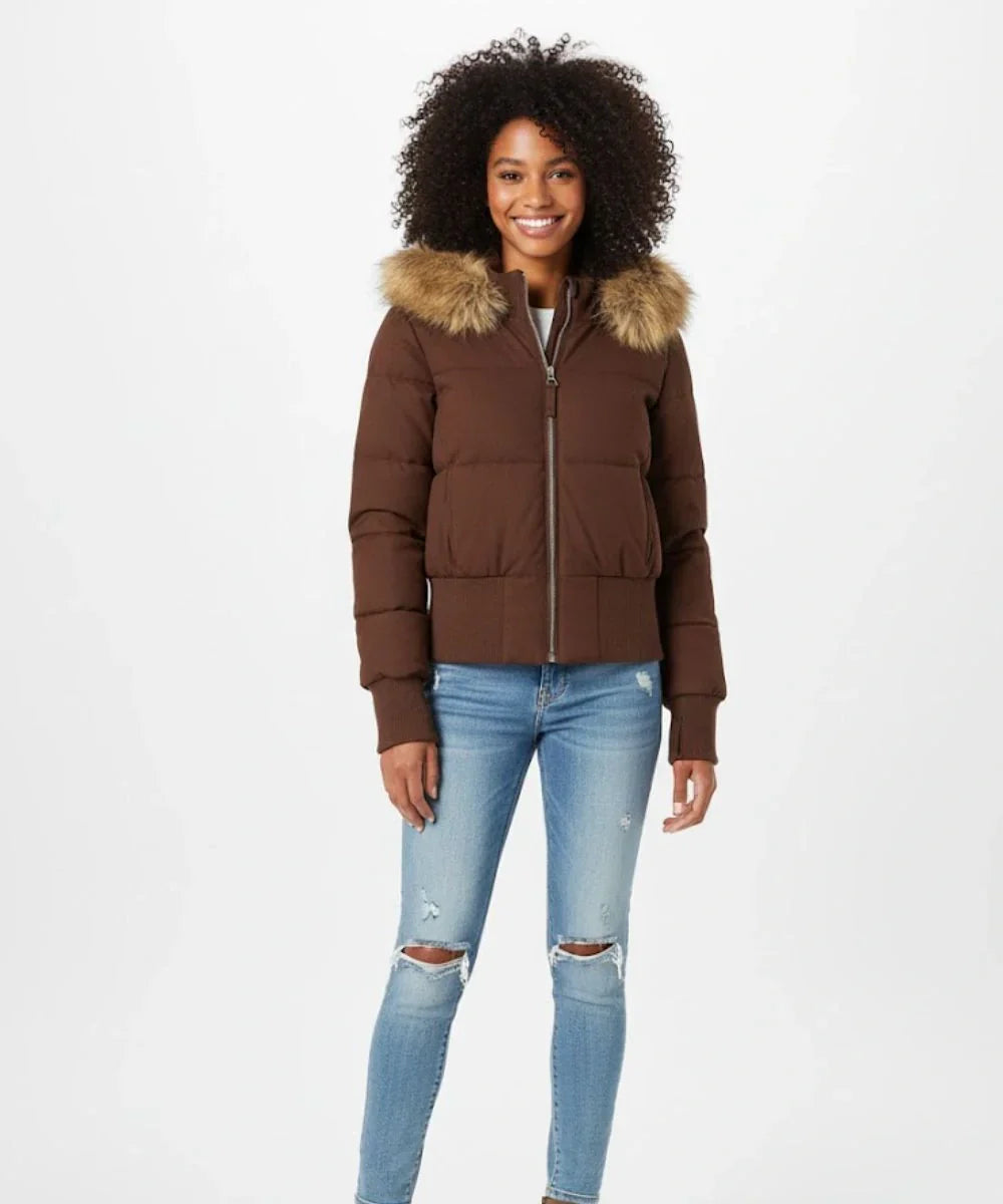 Damen Jacke Abnehmbare Kapuze Elastische Bündchen