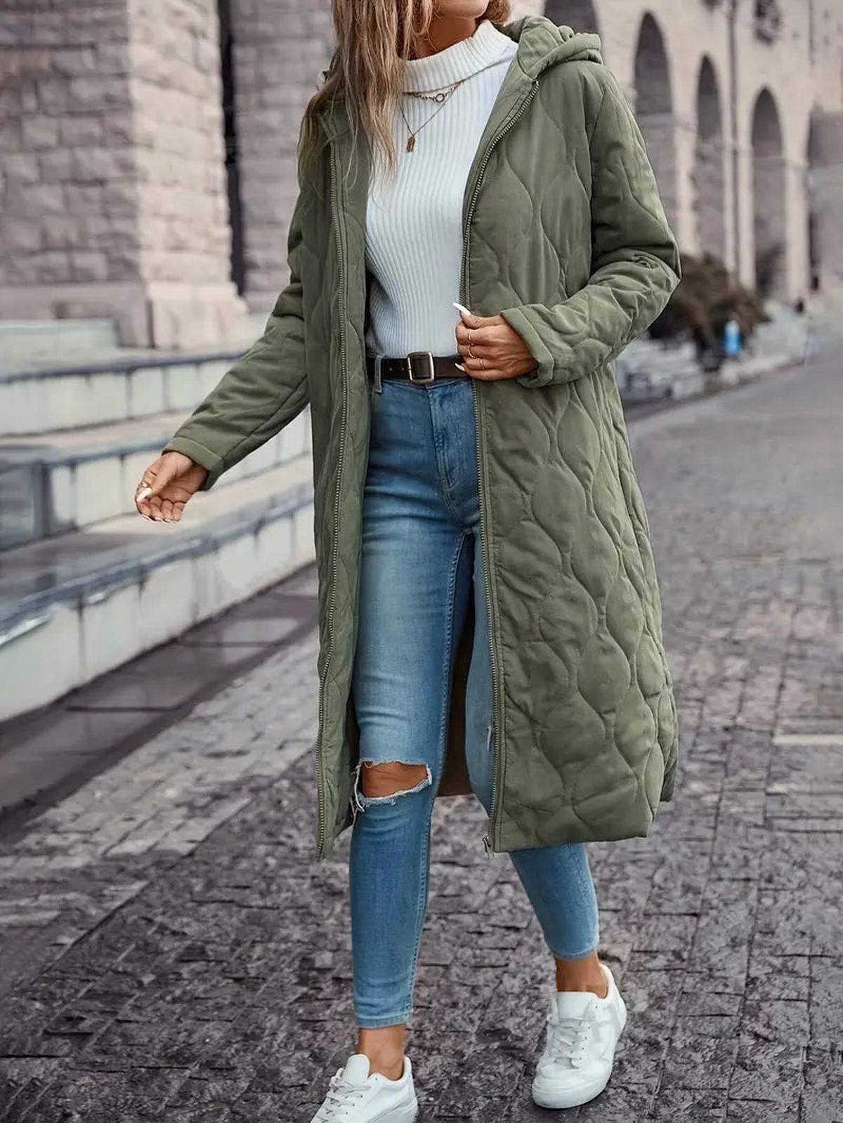Norvielle Damen Gesteppte Kapuzenjacke Langärmlig Für Herbst Winter - Norvielle