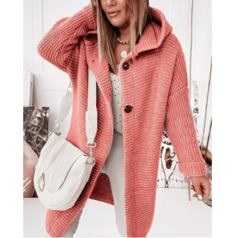 Kapuzen-Cardigan Damen Lockere Passform Zweiweicher Stoff Beige