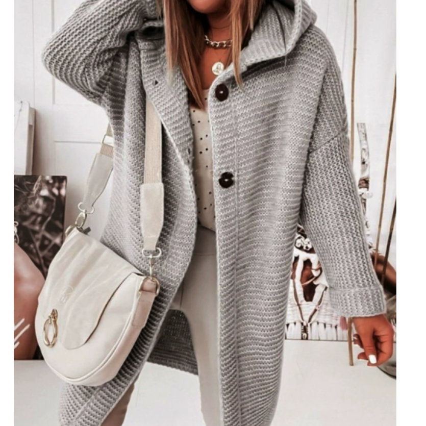 Kapuzen-Cardigan Damen Lockere Passform Zweiweicher Stoff Beige