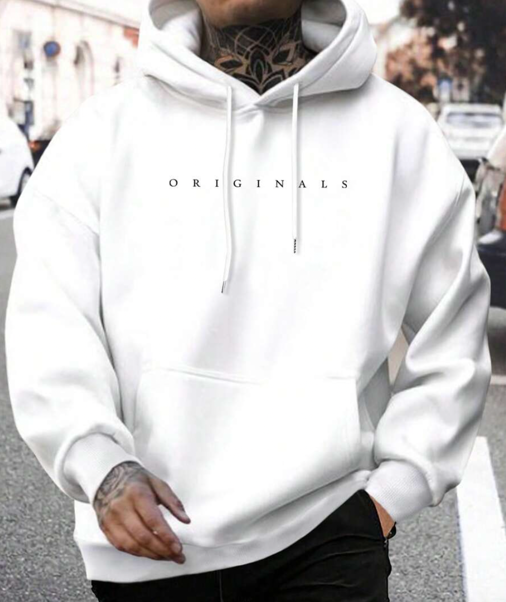 Hoodie - Bequemer Pullover-Kapuzenpullover für Männer mit Kordelzug-Weiß-XS-Chaps Herrenmode