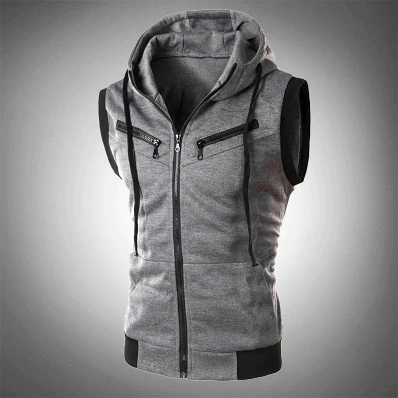 Herren Hoodie Vest Kapuzenweste Sleeveless Reißverschluss Schwarz - Norvielle