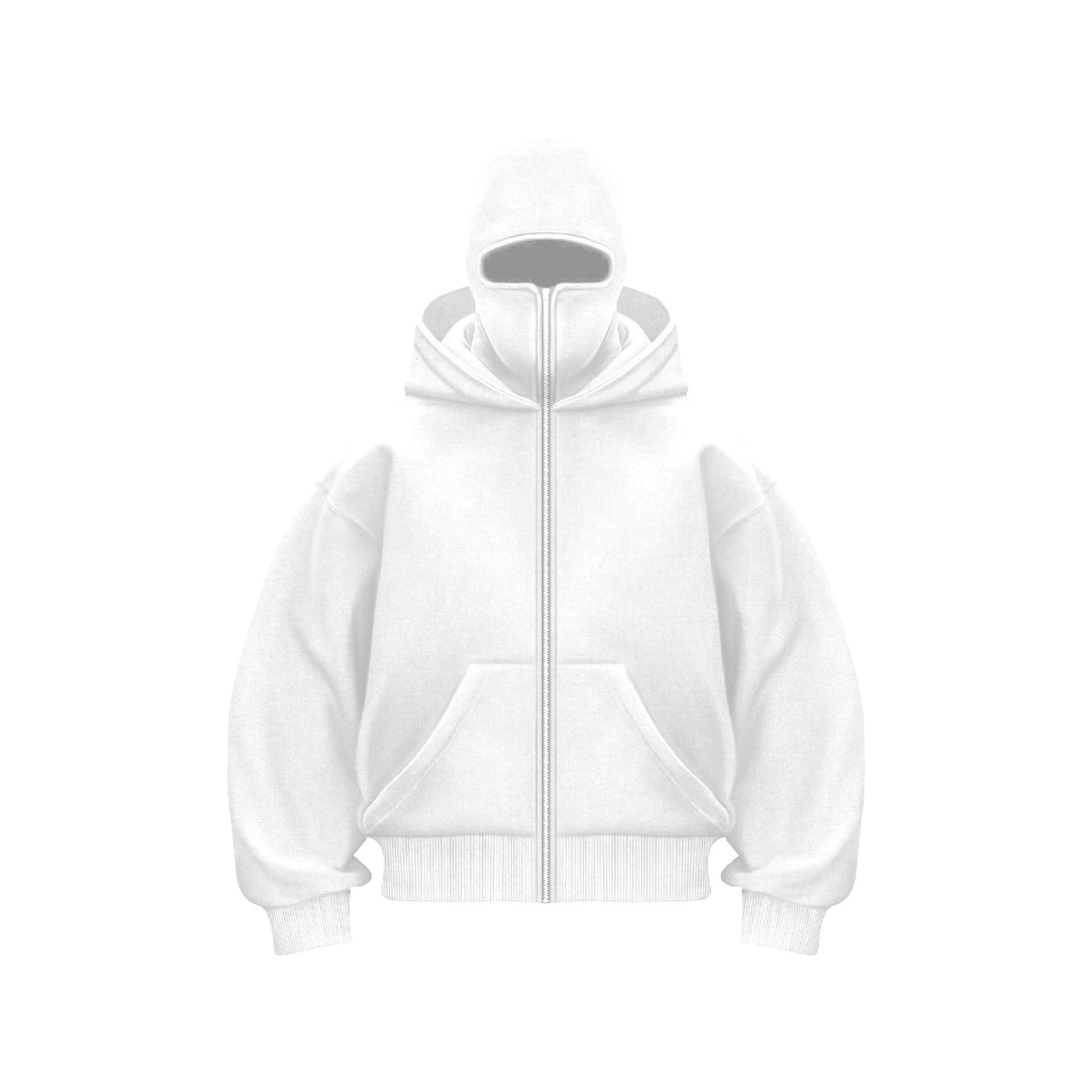 Hoodie mit Maske – Warmer Herren-Hoodie mit Reißverschluss und Gesichtsmaske-Weiß-S-Chaps Herrenmode