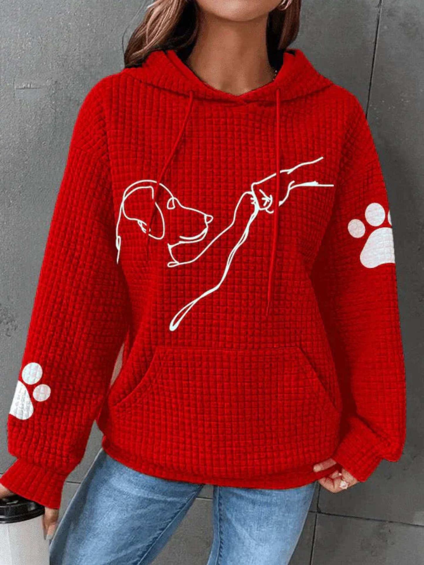 Damen Hoodie Hundedruck Langarm