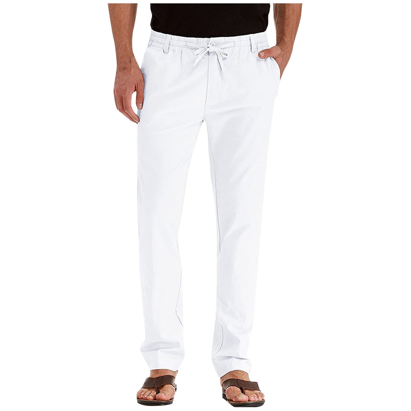 Hose mit geradem Bein – Herren-Hose mit elastischem Tunnelzug und lockerer Passform-Weiß-S-Chaps Herrenmode