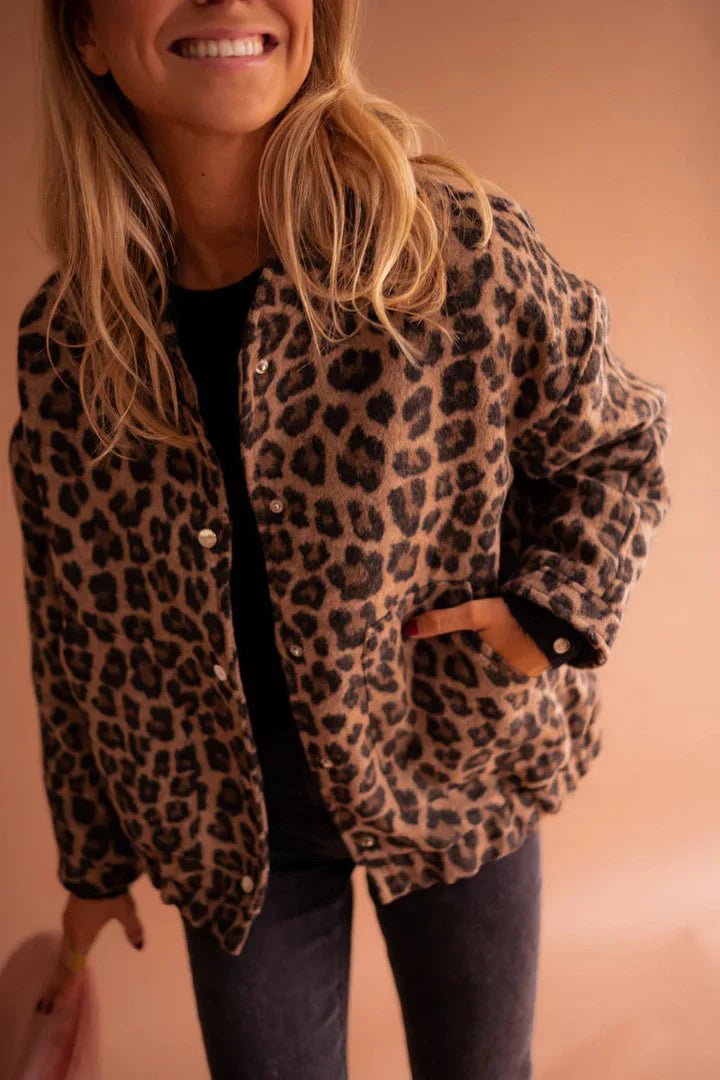 Damen Winterjacke Leopard-Print Bomberjacke - Norvielle