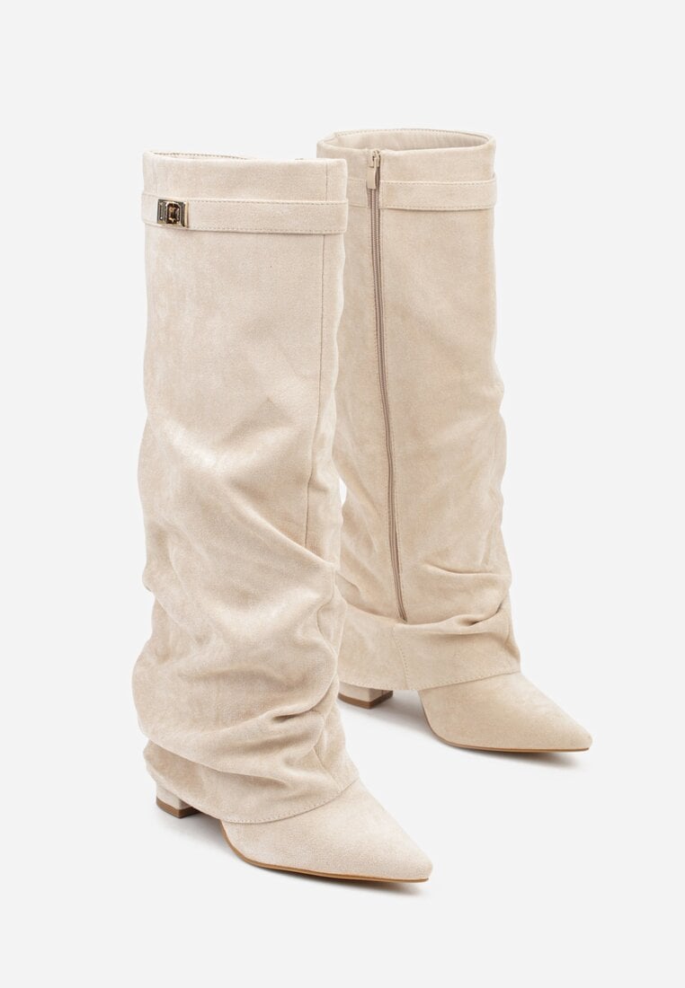 Damen Slouch Boots Faltstiefel Niedriger Absatz