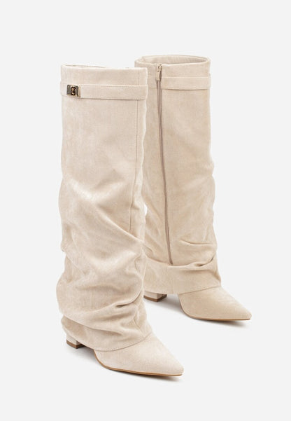 Damen Slouch Boots Faltstiefel Niedriger Absatz