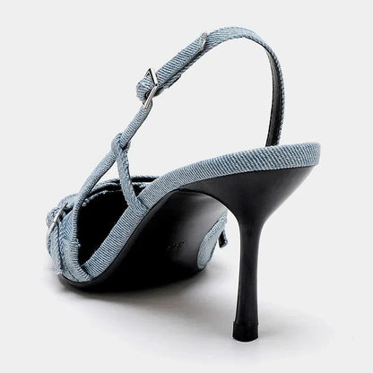 Lumiere Damen Slingback Pumps Spitze Zehenpartie Denim