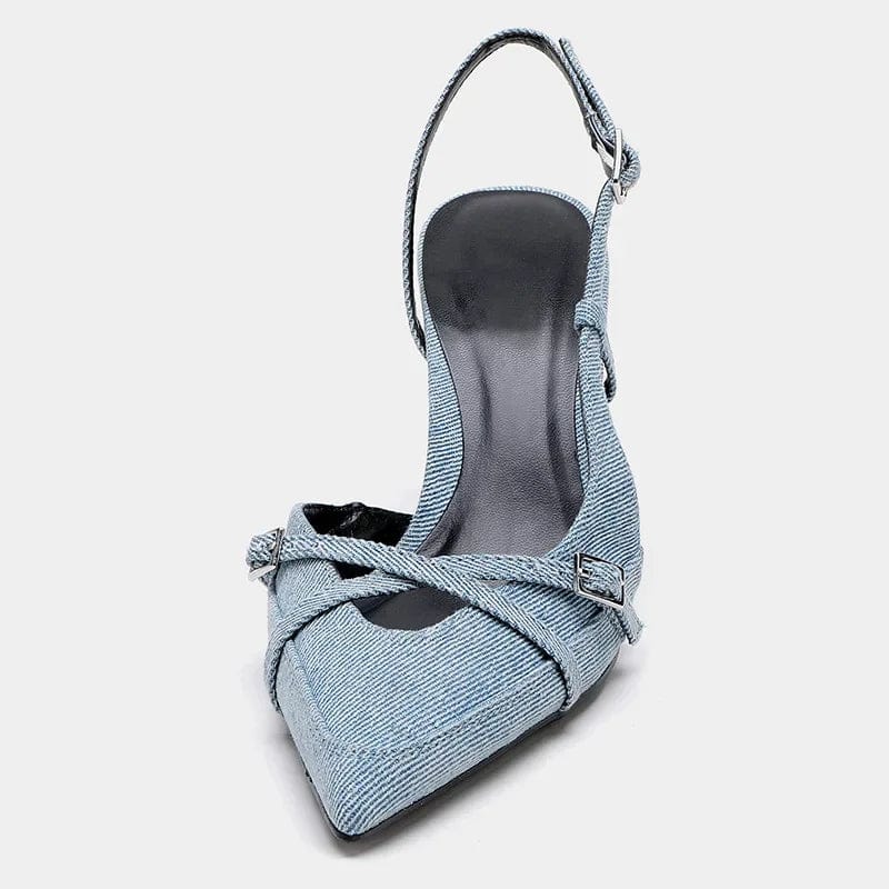 Lumiere Damen Slingback Pumps Spitze Zehenpartie Denim