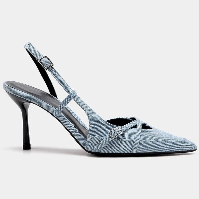 Lumiere Damen Slingback Pumps Spitze Zehenpartie Denim