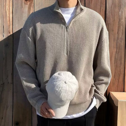 Herren Halbzip Pullover Strukturierter Schnitt Stehkragen