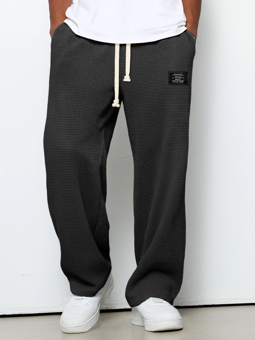 Herren Waffelhose aus Strick mit Kordelzug Bequem