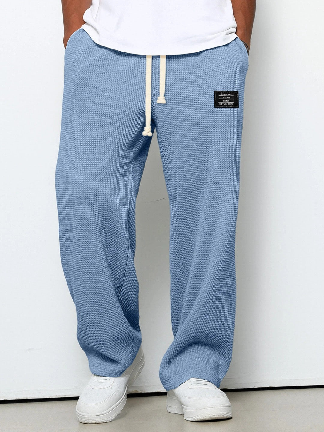 Herren Waffelhose aus Strick mit Kordelzug Bequem Schwarz - Norvielle