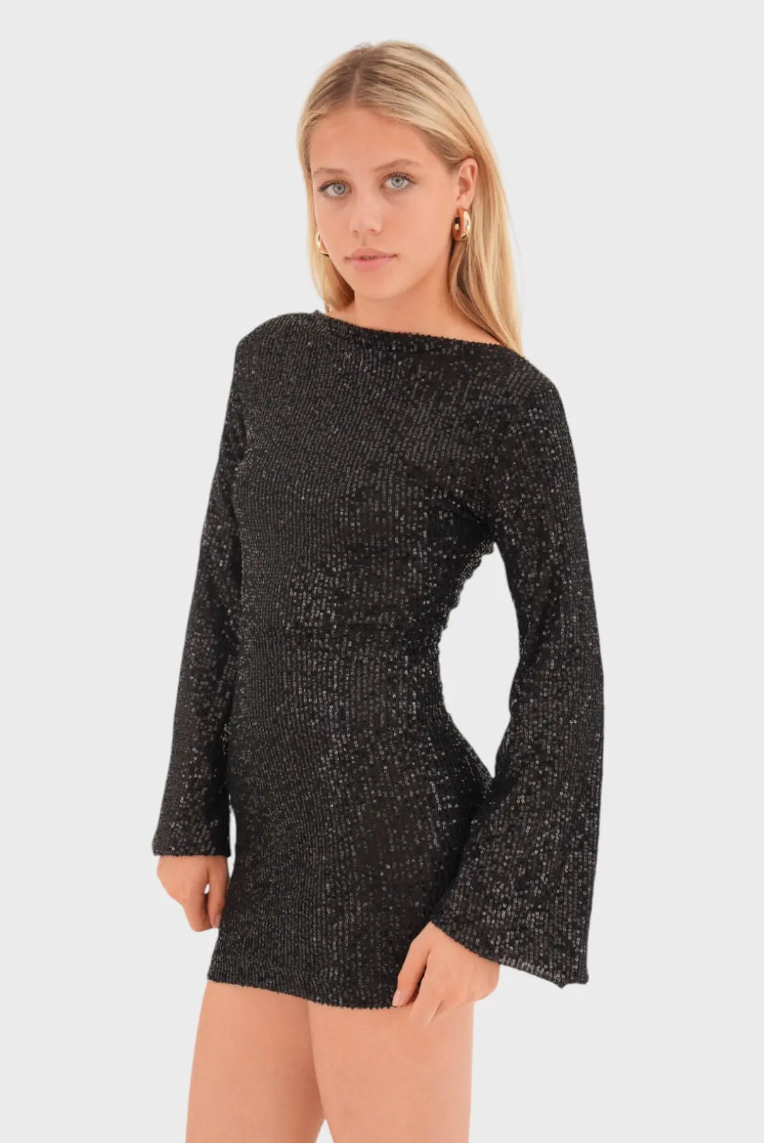 Cleo Damen Minikleid Glitter für Party Schwarz - Norvielle