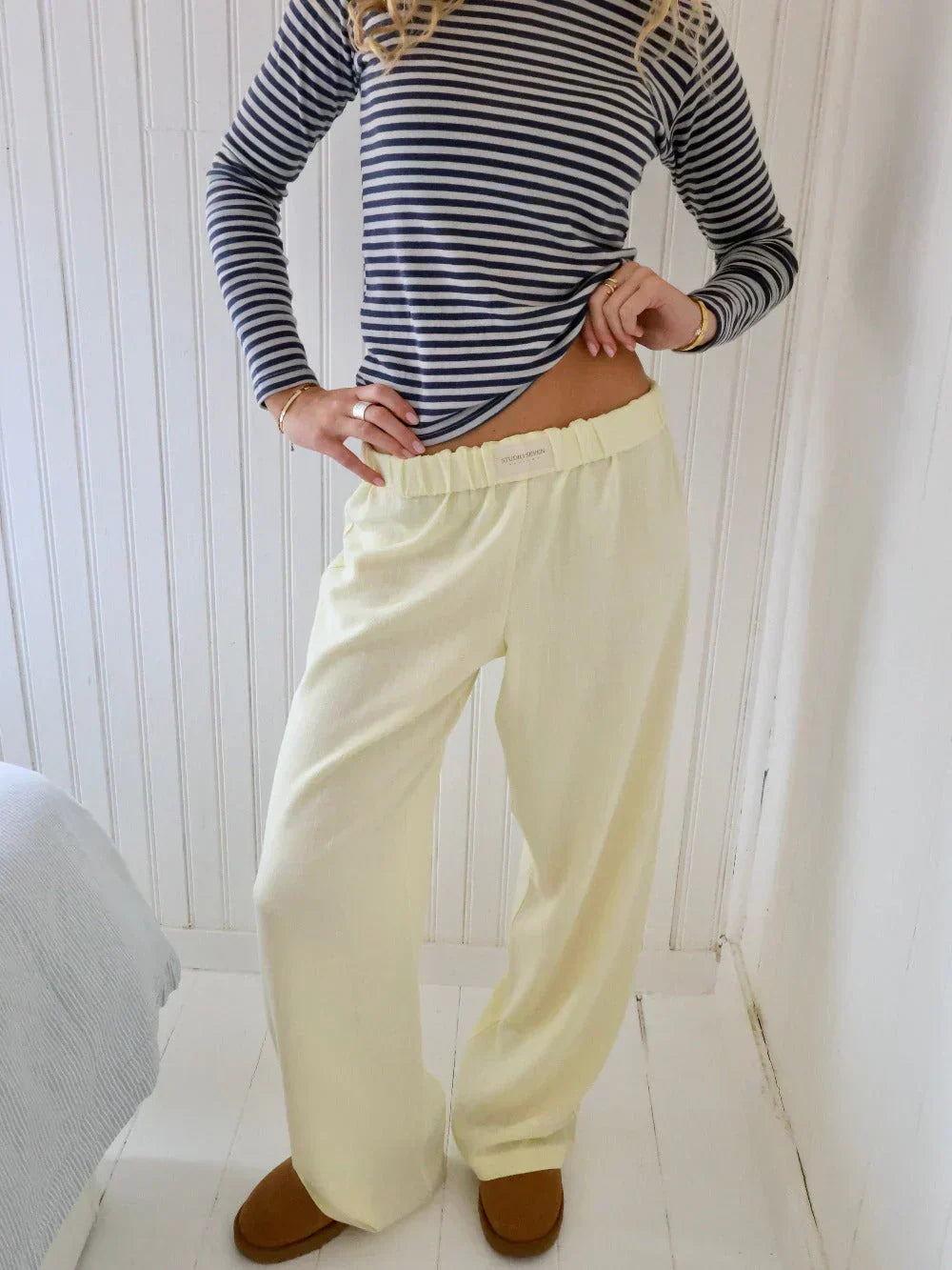 Damen Loungehose Gestreift Elastikbund