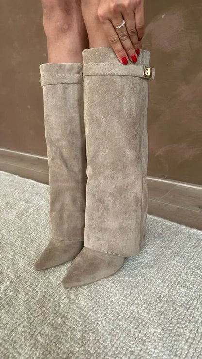 Norvielle Damen Kniehohe Stiefel Leder