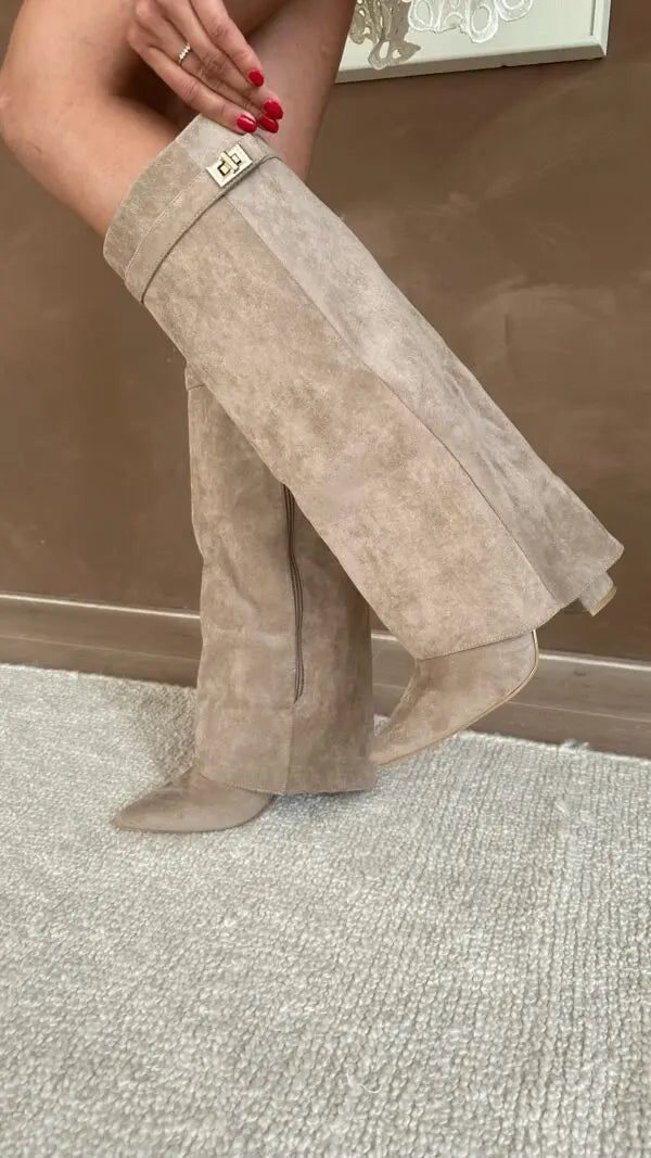 Damen Overknee Stiefel Elegantes Leder