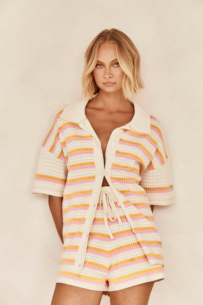 Damen Zweiteiliges Strickset Hemd und Shorts